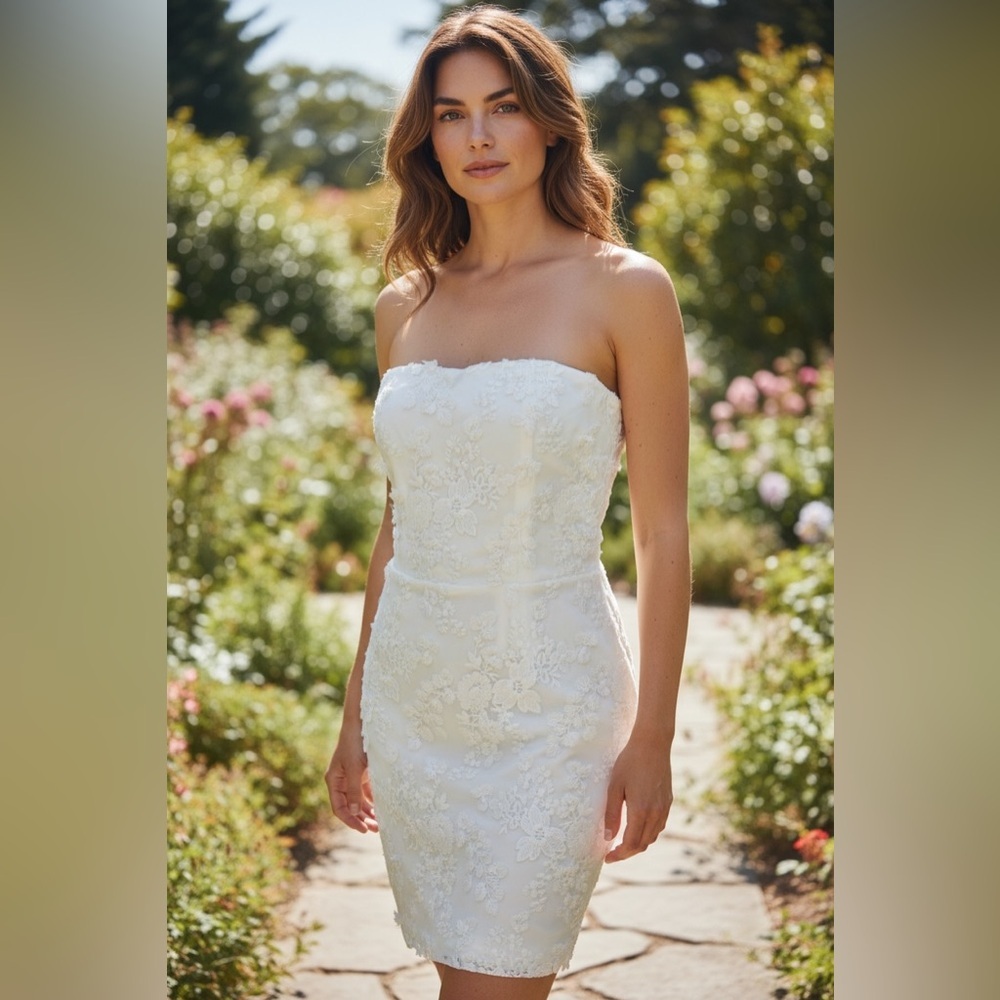 Altar'd State White Strapless Lace Sheath Dress Large